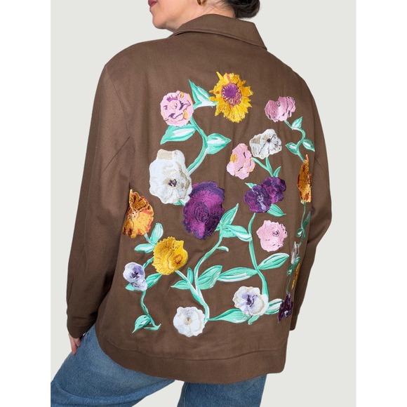 Taylor Swift Jackets & Blazers - Taylor Swift Acoustic Piano Work Jacket Brown Embroidered Floral Chore Coat M